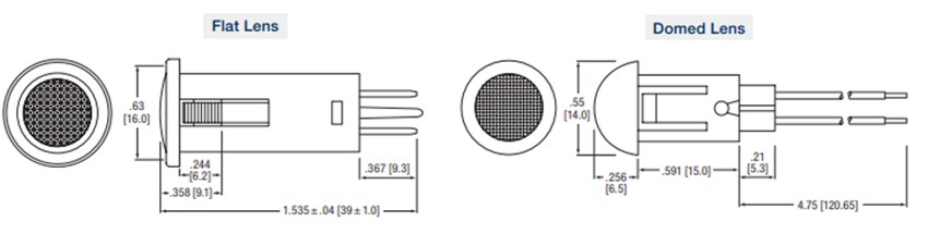 Mechanical Drawing - Dialight 655 Series LED Panel Mount Indicators